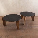 Pair of Slate and Oak Tables, France, 1970s