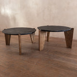 Pair of Slate and Oak Tables, France, 1970s