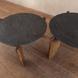 Pair of Slate and Oak Tables, France, 1970s