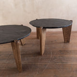 Pair of Slate and Oak Tables, France, 1970s