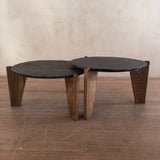 Pair of Slate and Oak Tables, France, 1970s
