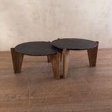 Pair of Slate and Oak Tables, France, 1970s