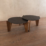 Pair of Slate and Oak Tables, France, 1970s