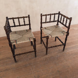 Pair of Antique Spindle Leg Rush Seat Benches