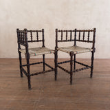 Pair of Antique Spindle Leg Rush Seat Benches