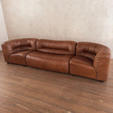 Cognac Leather Channel Back Curved Modular Sectional