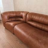 Cognac Leather Channel Back Curved Modular Sectional
