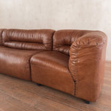 Cognac Leather Channel Back Curved Modular Sectional