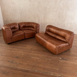 Cognac Leather Channel Back Curved Modular Sectional