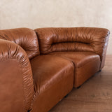 Cognac Leather Channel Back Curved Modular Sectional