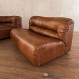 Cognac Leather Channel Back Curved Modular Sectional