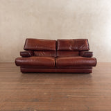Oxblood Leather Three Seat Sofa, Italy, 1970s