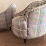 Pair of Vintage Tufted Barrel Chairs in Pastel Check