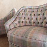 Pair of Vintage Tufted Barrel Chairs in Pastel Check