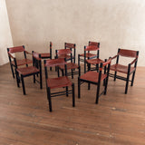 Set of 10 Italian Leather Dining Chairs by Ibisco, 1960's