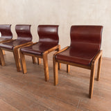 Set of 4 Leather Wood Frame Chairs by Afra and Tobia Scarpa, 1970s