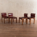 Set of 4 Leather Wood Frame Chairs by Afra and Tobia Scarpa, 1970s