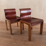 Set of 4 Leather Wood Frame Chairs by Afra and Tobia Scarpa, 1970s