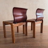 Set of 4 Leather Wood Frame Chairs by Afra and Tobia Scarpa, 1970s