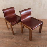 Set of 4 Leather Wood Frame Chairs by Afra and Tobia Scarpa, 1970s