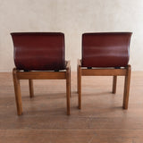 Set of 4 Leather Wood Frame Chairs by Afra and Tobia Scarpa, 1970s