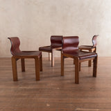 Set of 4 Leather Wood Frame Chairs by Afra and Tobia Scarpa, 1970s
