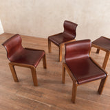 Set of 4 Leather Wood Frame Chairs by Afra and Tobia Scarpa, 1970s