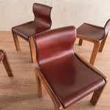 Set of 4 Leather Wood Frame Chairs by Afra and Tobia Scarpa, 1970s