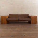 Chunky Wood Arm Leather Sofa attr. Artek