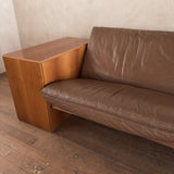 Chunky Wood Arm Leather Sofa attr. Artek