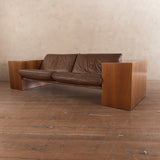 Chunky Wood Arm Leather Sofa attr. Artek