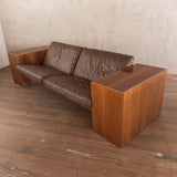 Chunky Wood Arm Leather Sofa attr. Artek
