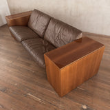 Chunky Wood Arm Leather Sofa attr. Artek