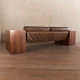 Chunky Wood Arm Leather Sofa attr. Artek