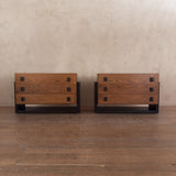 Pair of Vintage Oak Nightstands with Block Pulls, 1970s