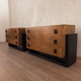 Pair of Vintage Oak Nightstands with Block Pulls, 1970s