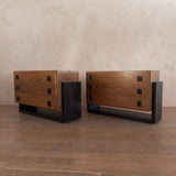 Pair of Vintage Oak Nightstands with Block Pulls, 1970s