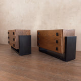 Pair of Vintage Oak Nightstands with Block Pulls, 1970s