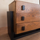 Pair of Vintage Oak Nightstands with Block Pulls, 1970s