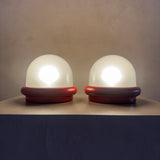Pair of Red Accent Dome Table Lamps attr. Prisma Duna, 1970s