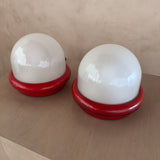 Pair of Red Accent Dome Table Lamps attr. Prisma Duna, 1970s