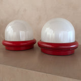 Pair of Red Accent Dome Table Lamps attr. Prisma Duna, 1970s