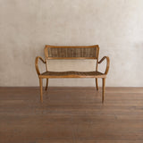 Vintage Beech and Reed Grass Settee, 1940s