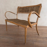 Vintage Beech and Reed Grass Settee, 1940s