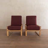 Pair of Oxblood Oak Frame Lounge Chairs, 1970s