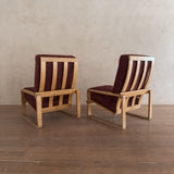 Pair of Oxblood Oak Frame Lounge Chairs, 1970s