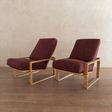 Pair of Oxblood Oak Frame Lounge Chairs, 1970s