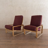 Pair of Oxblood Oak Frame Lounge Chairs, 1970s