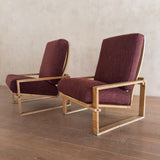 Pair of Oxblood Oak Frame Lounge Chairs, 1970s