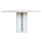 Round Travertine Dining Table in the Manner of Mario Bellini